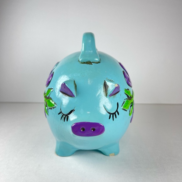 Vintage blue chalkware Piggy Bank - Picture 3 of 8